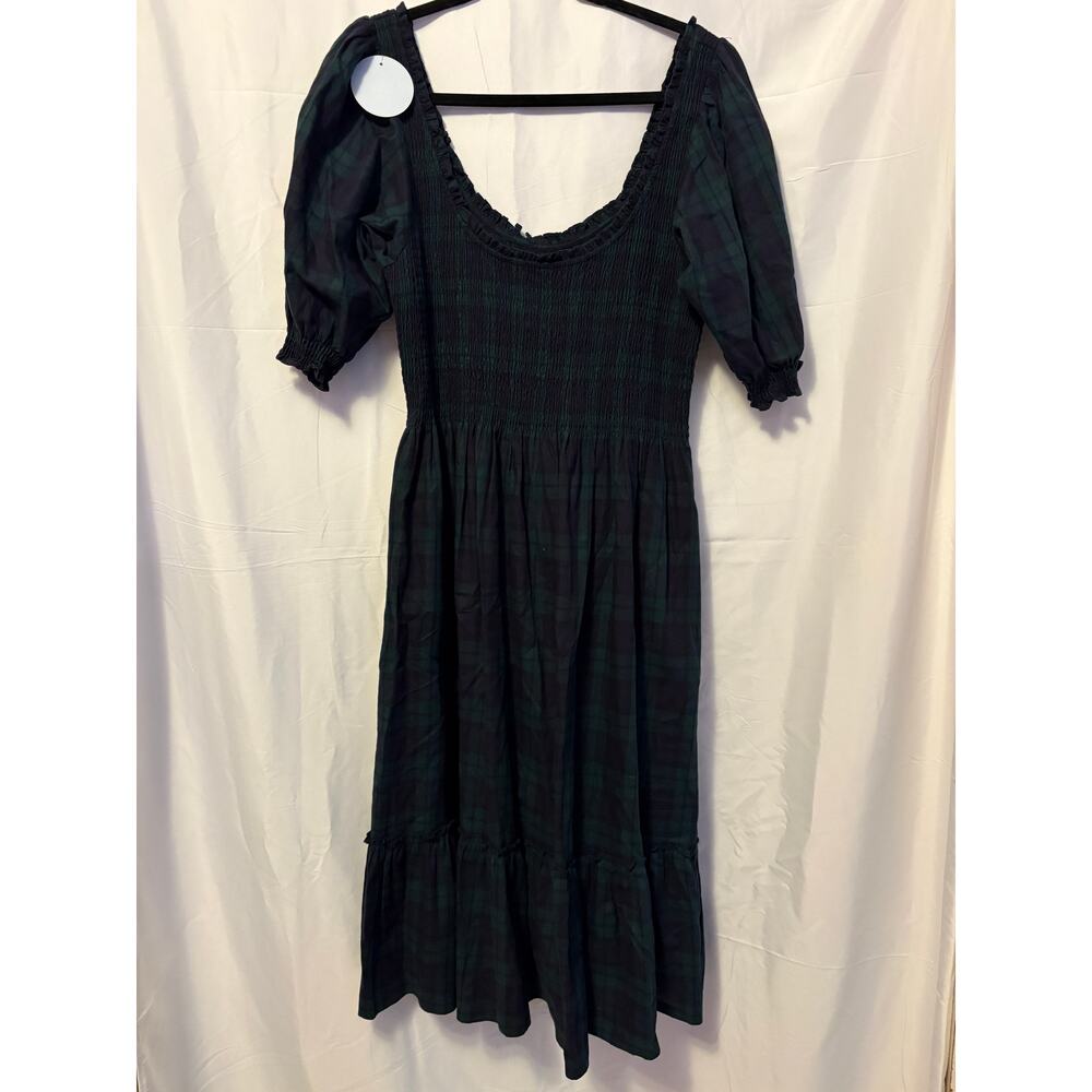 New Hill House Home Louisa Nap Midi Dress Green Blue Plaid Women's Sz L